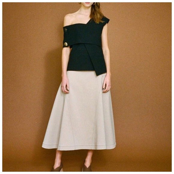 Black & White Asymmetrical Shoulder Button Top - Picture 8 of 8